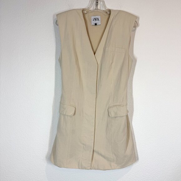 Zara Linen Blend Mini Vest Dress Cream Small - Picture 7 of 16